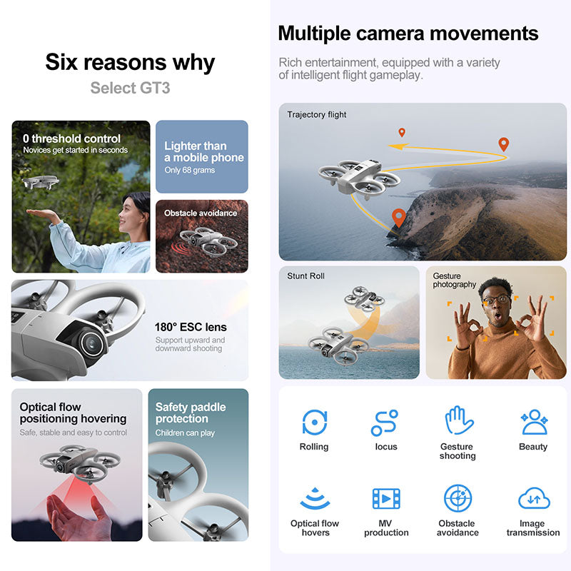 GT3 Drone 4K Aerial HD Photography Optical Flow Obstacle Avoidance UAV Brushless Drone